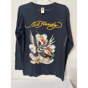 ED HARDY BY CHRISTIAN AUDIGIER '77 TATOO BLACK LS TEE medium rare find